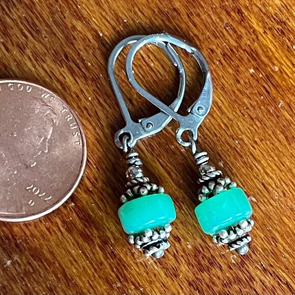 Green Jade Small Earrings, Silver, Boho Gemstone Earrings - Picture 4 of 5